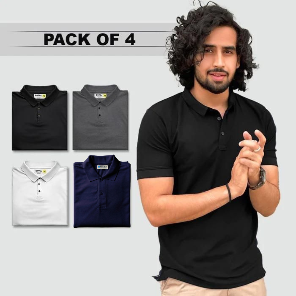 Solid Mens Polo T-Shirt Pack Of 4