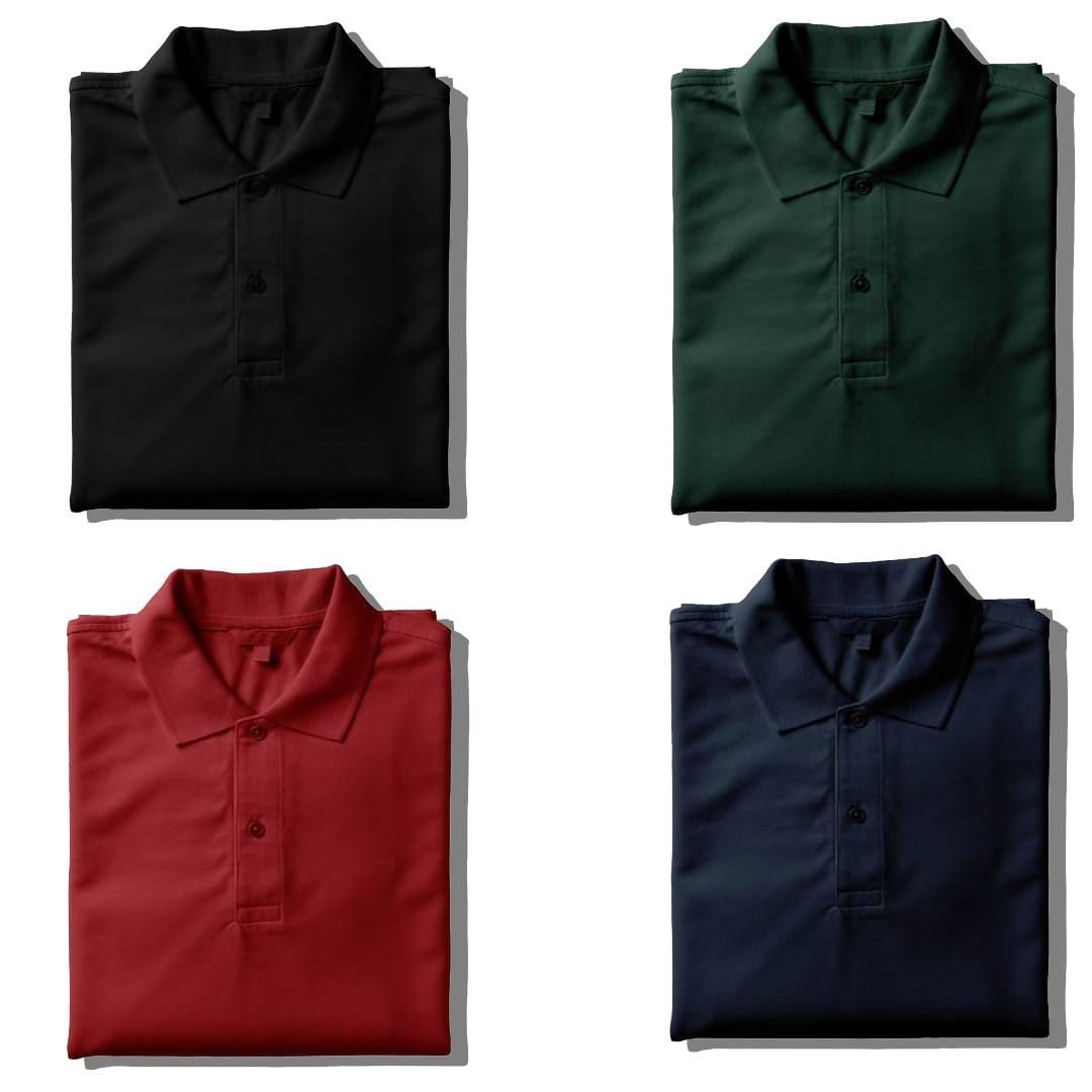 Cotton Blend Solid Half Sleeves Mens Polo T-Shirt Pack Of 4
