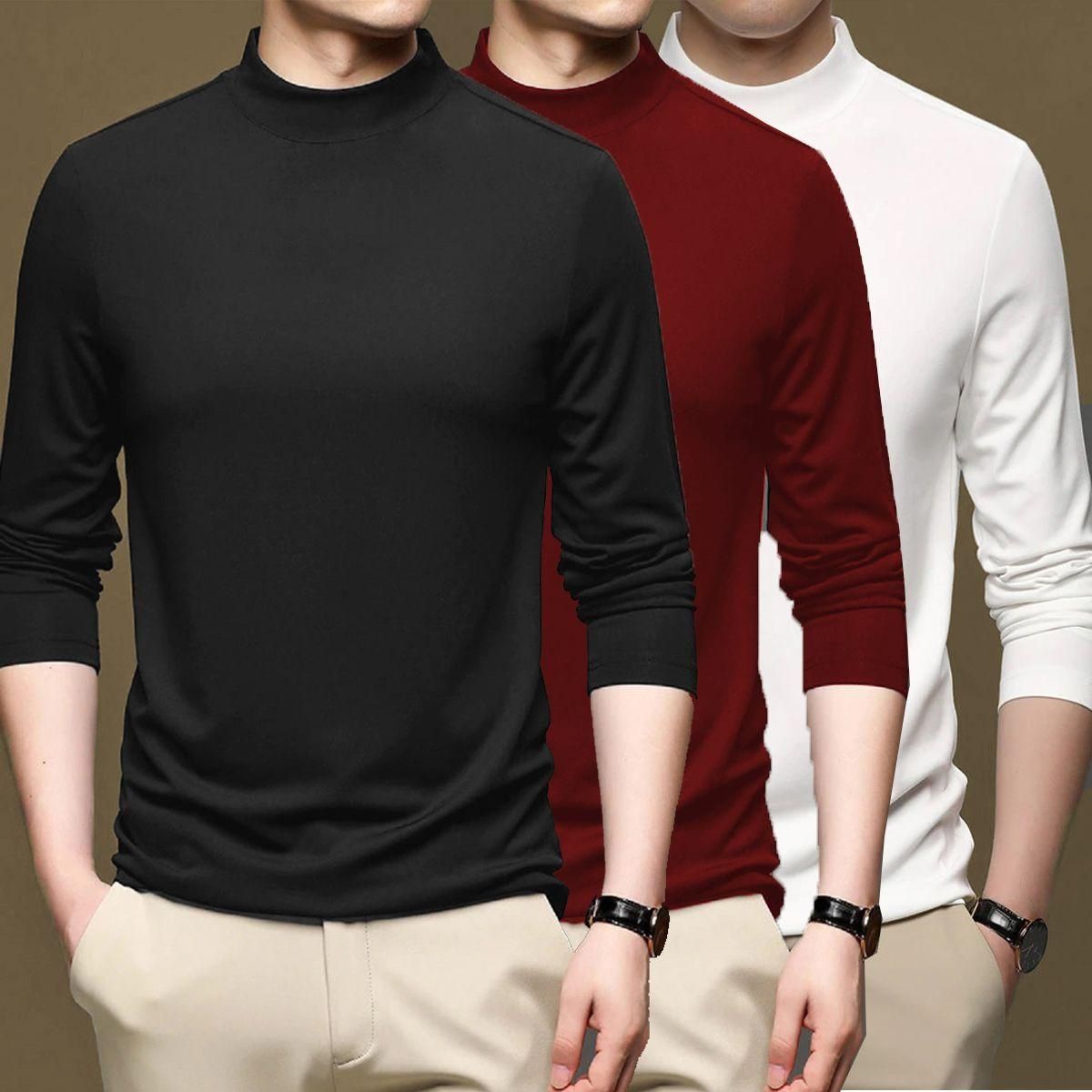 Polyester Solid Full Sleeves Mens Stylish Neck T-Shirt Pack Of 3