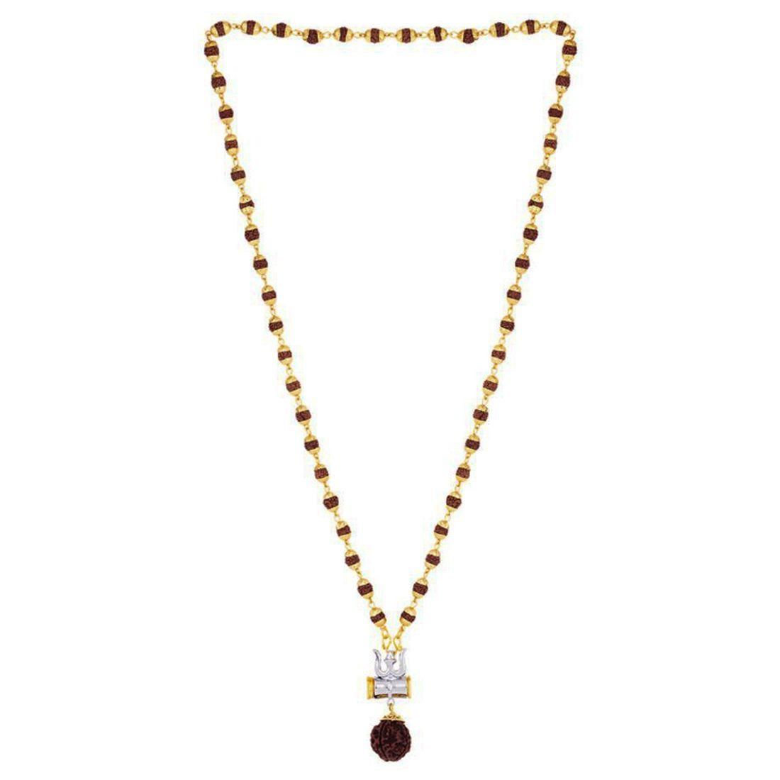 Luxurious Mens Gold Plated Rudraksha Mala With Pendant